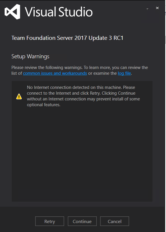 Warning server without internet